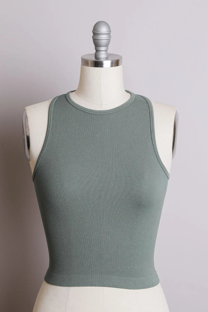 Green crop top with scoop neckline from the High Neck Racerback Brami collection