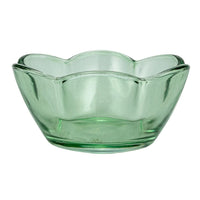 Green glass bowl in a wood tray embossed set of 7 embossed glass tealight holders