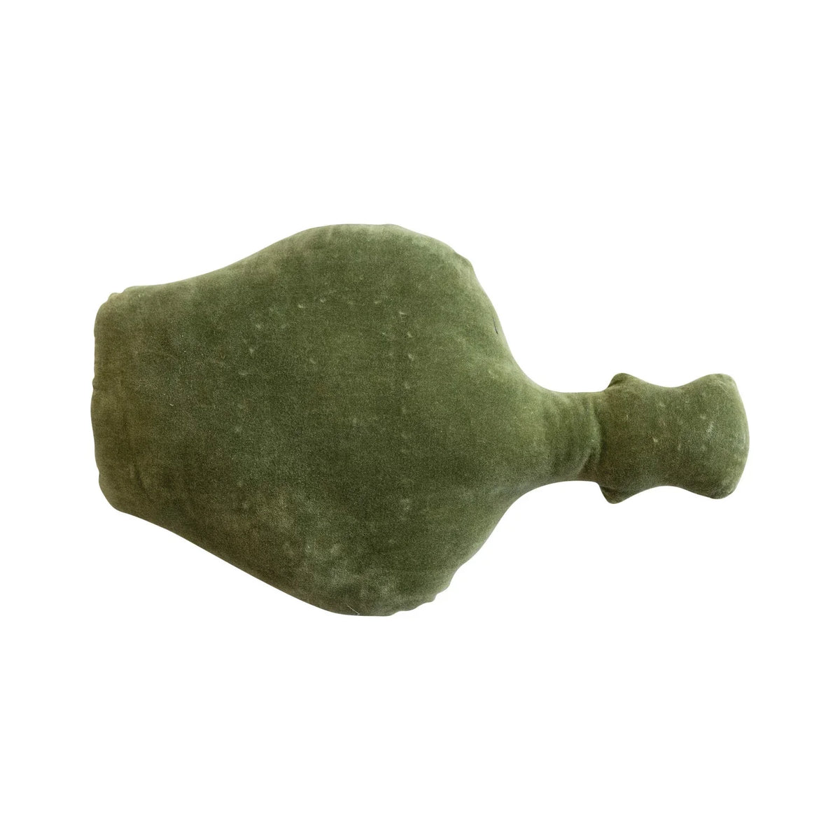 Green jade potion bottle shaped pillow with a flattened, rounded design and narrow neck