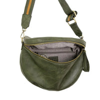 Green leather LAURA CONTRAST STRAP SLING BELT BAG with adjustable strap and zipper closure