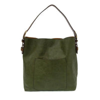 Green vegan leather Classic Hobo Handbag with a single strap and front pocket