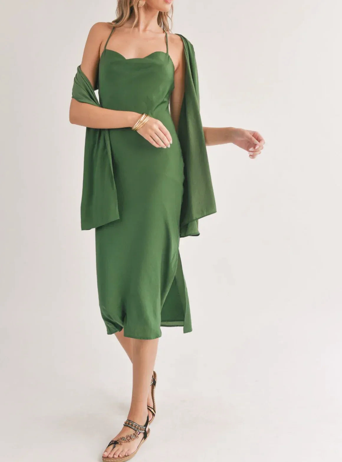Elegant Cowl Neckline Midi Dress for any Occasion FOREST GREEN / MEDIUM Elegant Cowl Neckline Midi Dress for any Occasion FOREST GREEN / MEDIUM