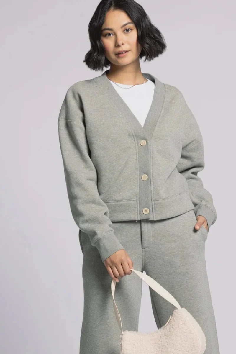Grey Thread and Supply Mirabel Cardigan with button closure and pockets