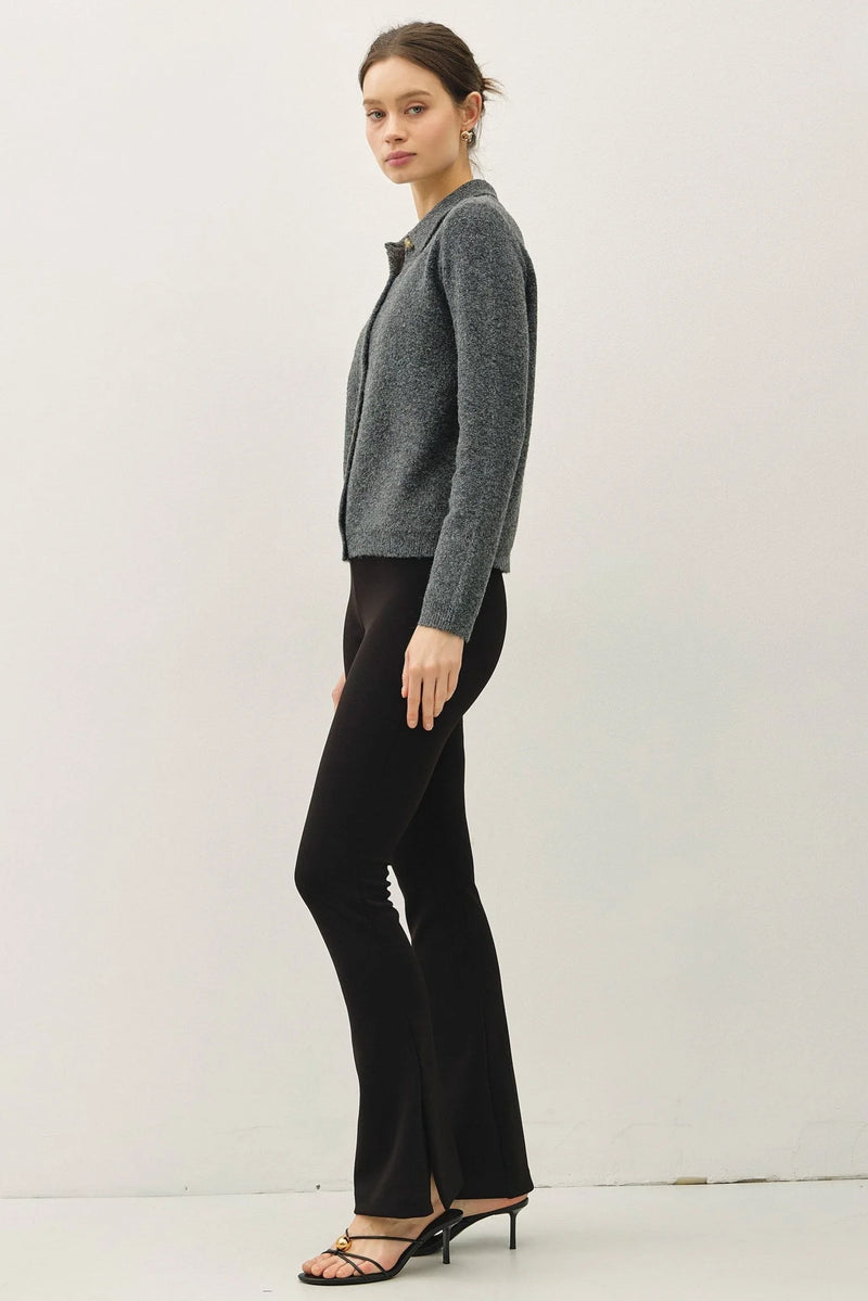 Grey collared soft wool blend button-up cardigan from SOFT WOOL BLEND collection