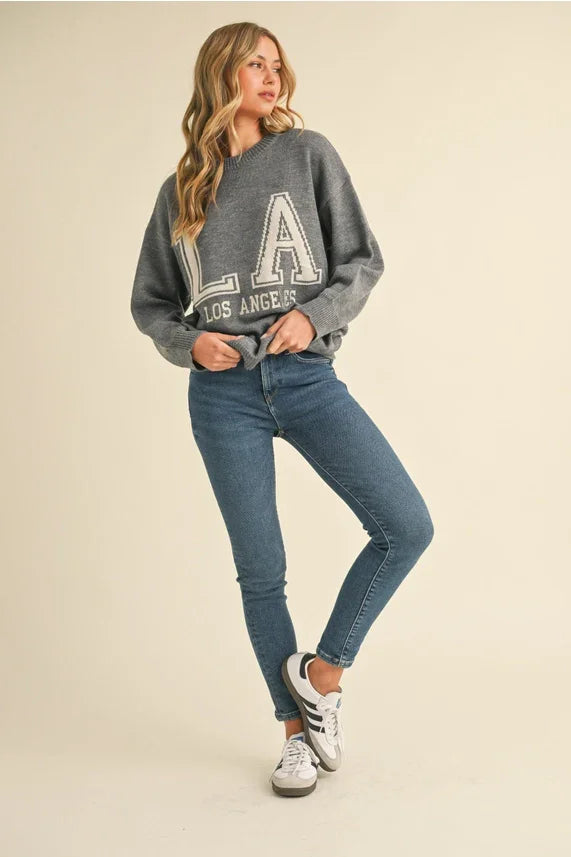 Grey LA sweatshirt with Los Angeles lettering design