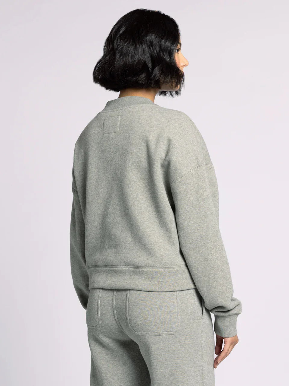 Grey Thread and Supply Mirabel Cardigan sweatshirt with ribbed cuffs and hem