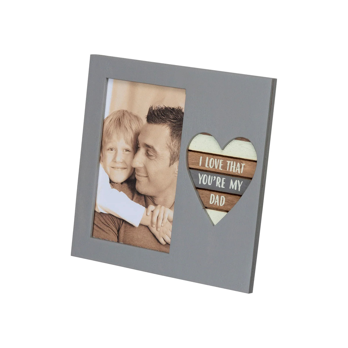 Grey wooden heart-shaped photo frame for the MY DAD PLAQUE FRAME product