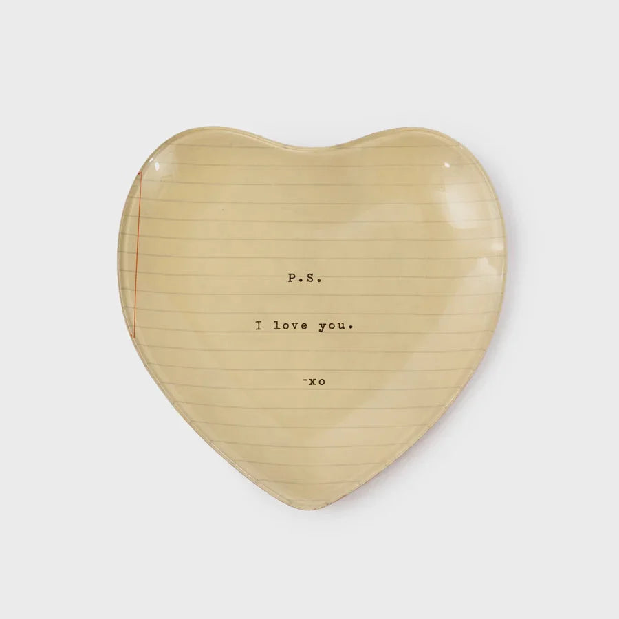 Heart-shaped ceramic small heart decoupage plate with a romantic message inscribed