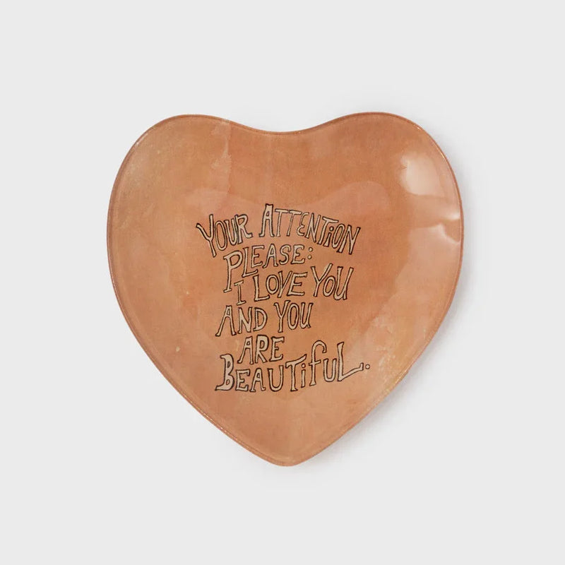 Heart-shaped ceramic small heart decoupage plate with inspirational handwritten message