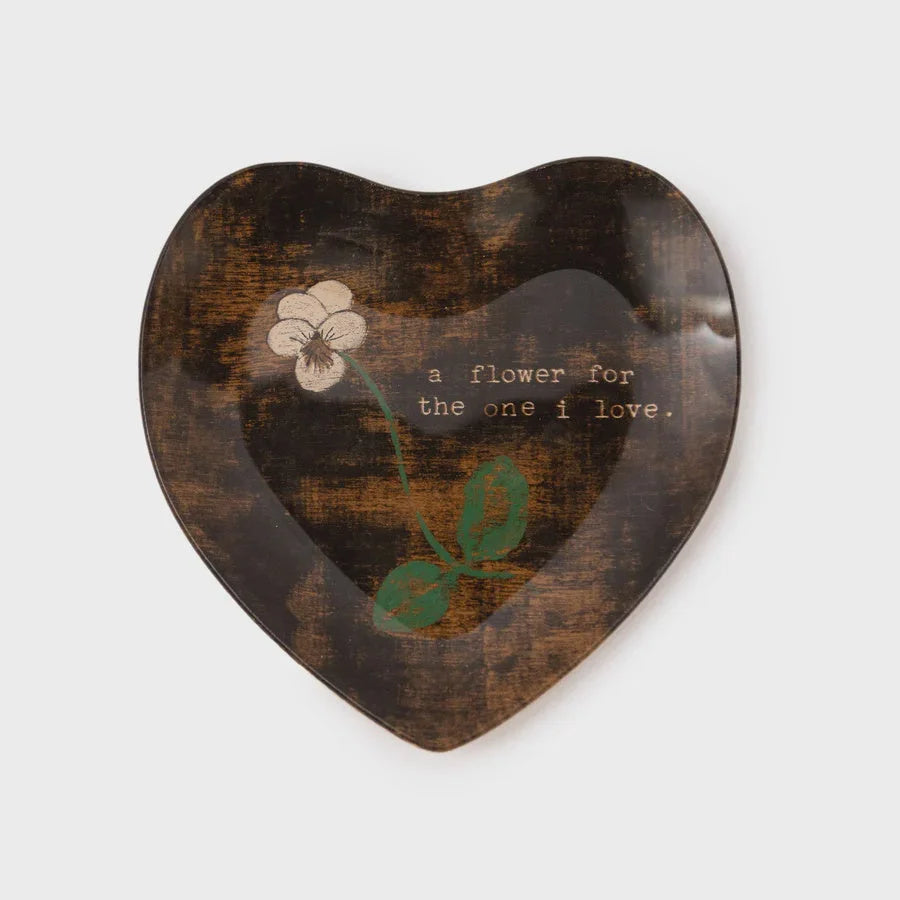 Heart-shaped decorative plate with floral design for small heart decoupage display