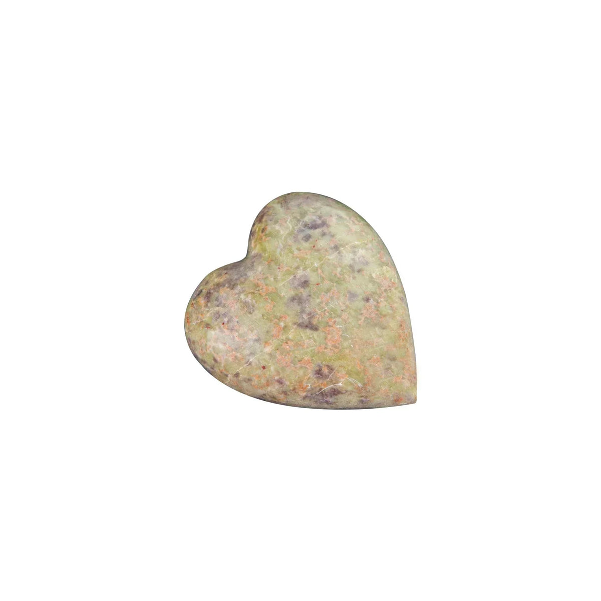 Heart shaped stone on white background, showcasing a beautiful Soapstone Heart ideal for boho decor