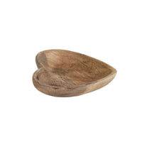 Heart-shaped mango wood dish showcasing beautiful natural grain texture