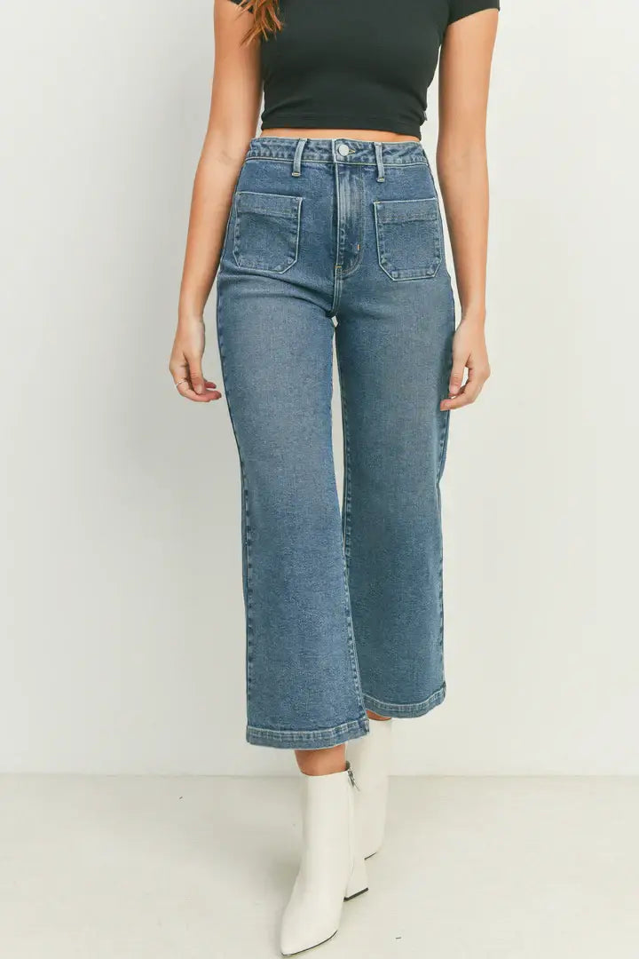 High-waisted, wide-leg denim jeans from THE SAILOR POCKET with patch pockets