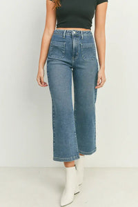 High-waisted, wide-leg denim jeans from THE SAILOR POCKET with patch pockets
