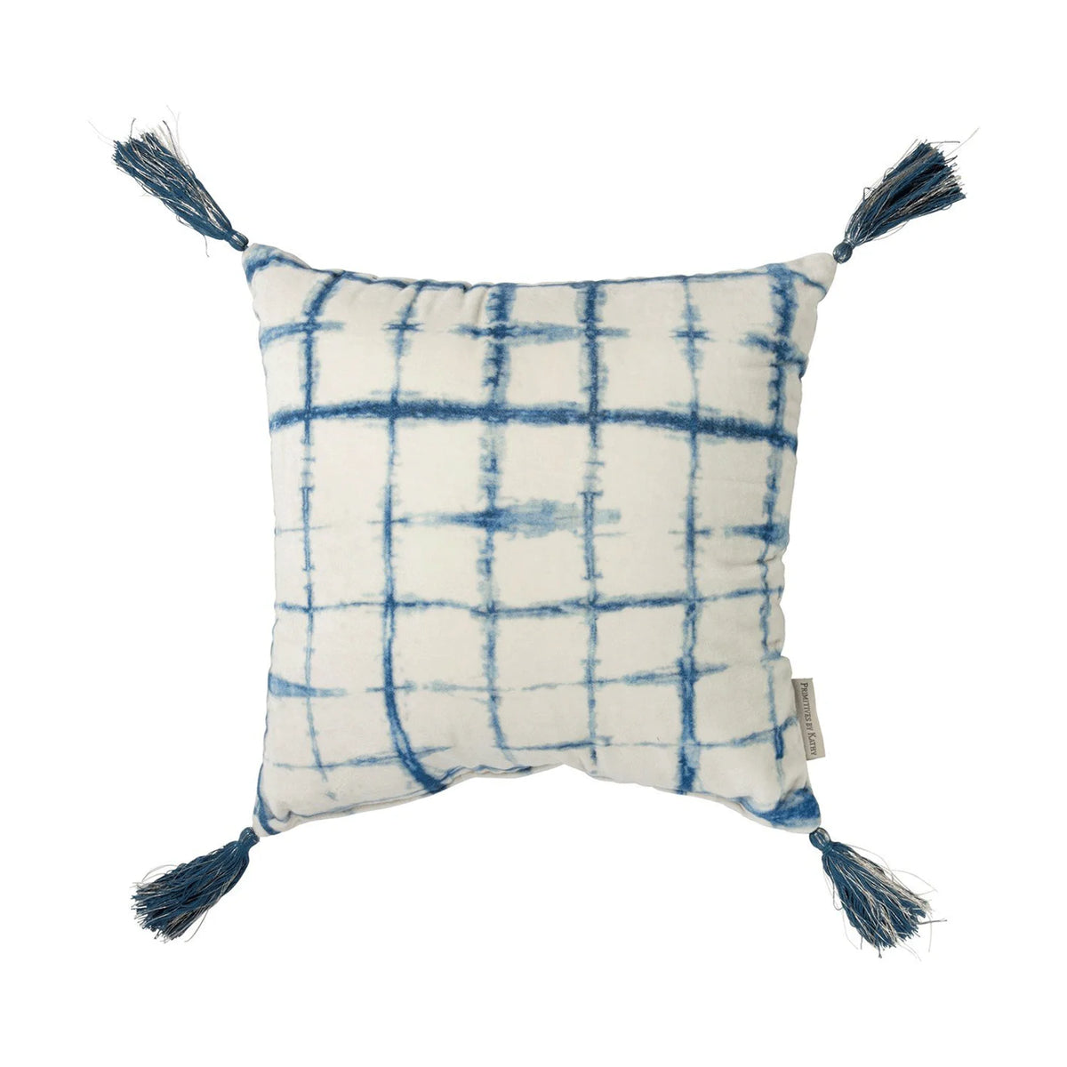 Indigo blue and white tie-dye Diamond Tassel Pillow showcasing elegant design