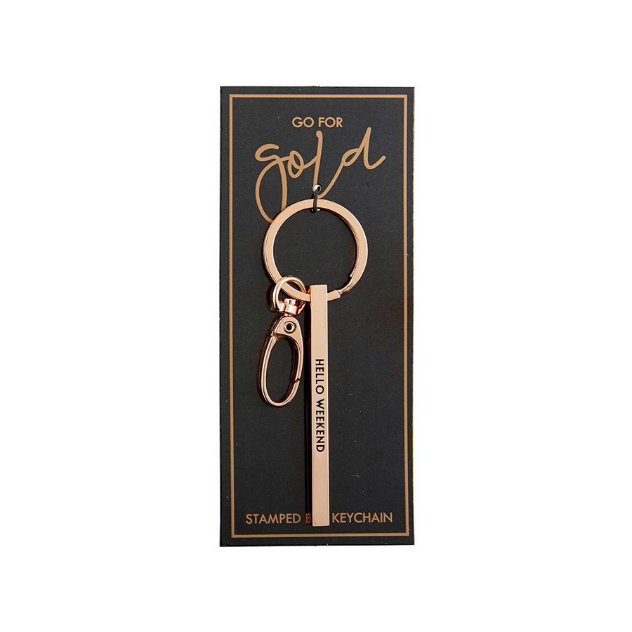 Hello Weekend Stamped Bar Key Chain - Key Chains