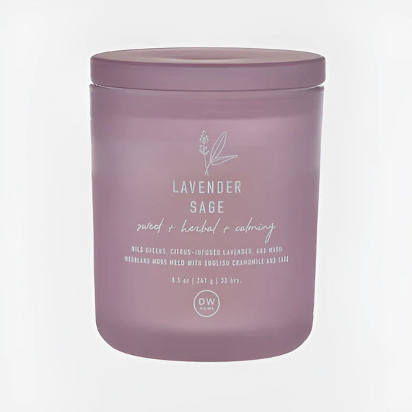 Lavender Sage Candle in frosted glass jar, perfect for boho and free spirit decor