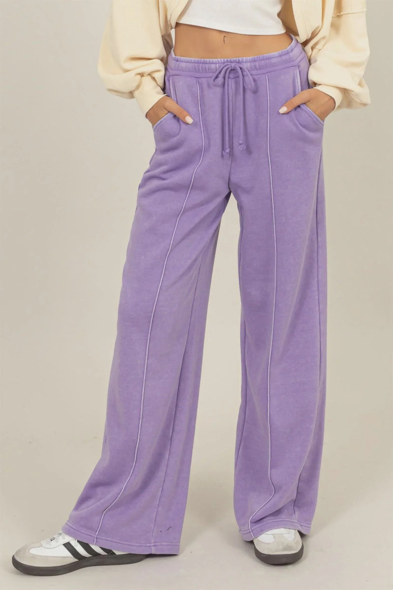 Lavender wide-leg sweatpants with pockets from Shop Daisy for women’s boho chic clothing