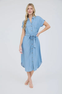 Light blue belted shirt dress for women’s boho chic clothing from Shop Daisy