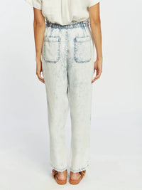 Thread and Supply Nellie Pants: light blue high-waist denim with frayed hem