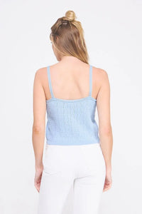 Light blue PIONTELLE KNIT V NECK TANK TOP from Shop Daisy, perfect for women’s boho chic clothing