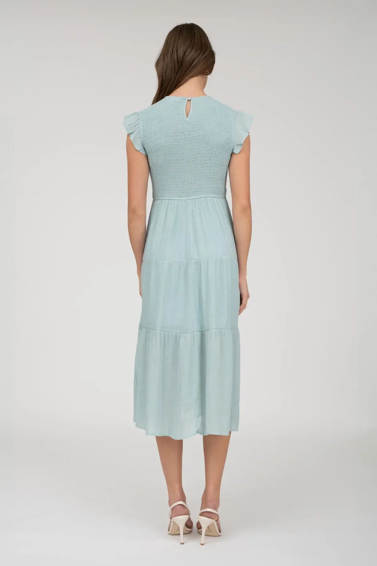Smocked Tiered Midi Dress: Elevate Your Wardrobe Off White / Small Smocked Tiered Midi Dress: Elevate Your Wardrobe Off White / Small