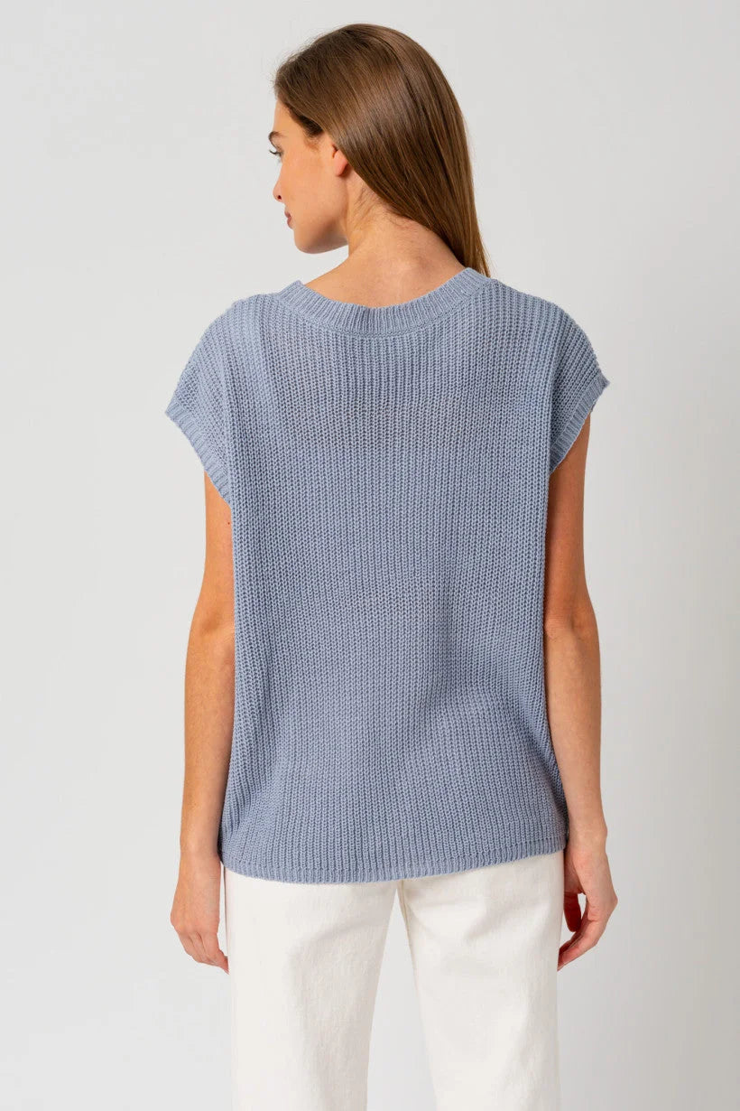 Light blue ribbed sleeveless top with pouch pocket, women’s boho chic clothing from Shop Daisy