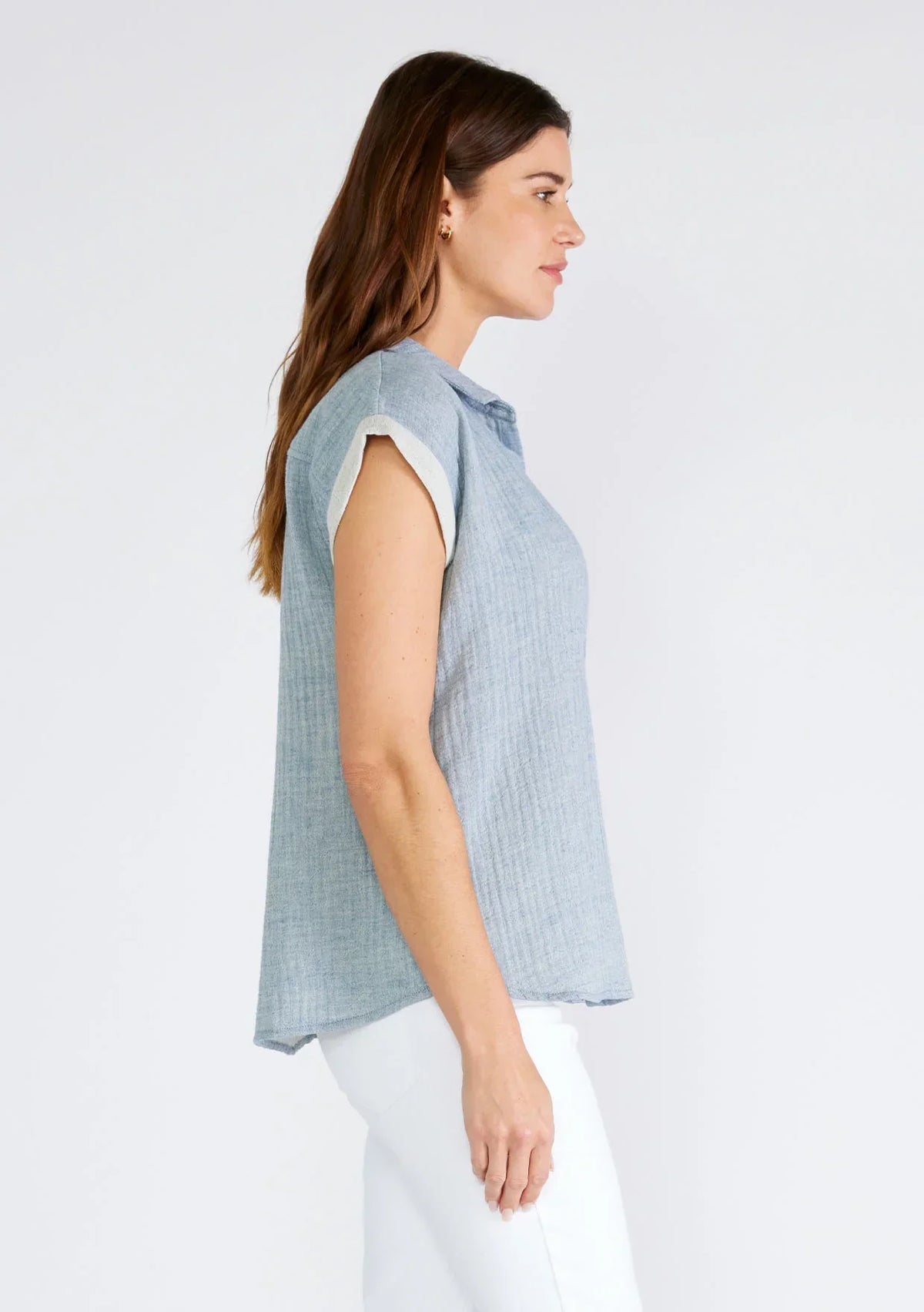 Light blue dolman sleeve blouse with a collared neckline for a flowy boho style