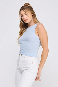 Light blue sleeveless soft scallop edges crop top for women’s boho chic clothing