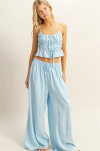Light blue two-piece LINEN CAMI SLEEVELESS TOP from Shop Daisy, perfect for women’s boho chic clothing