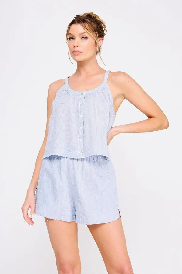 Light blue airy sleeveless two-piece pajama set from Women’s Boho Chic Clothing at Shop Daisy