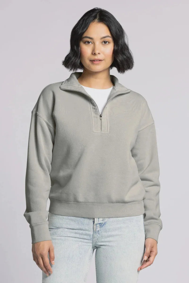 Light gray Thread and Supply Mirabel Pullover quarter-zip fleece sweatshirt