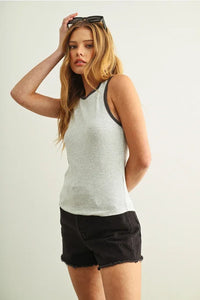 Light gray color contrasted tank top with dark gray trim