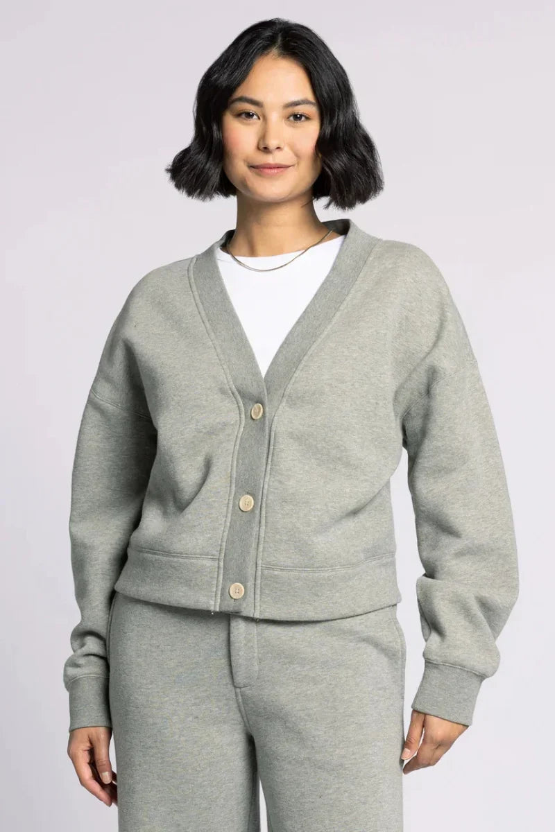 Light gray textured Thread and Supply Mirabel Cardigan with V-neck and buttons