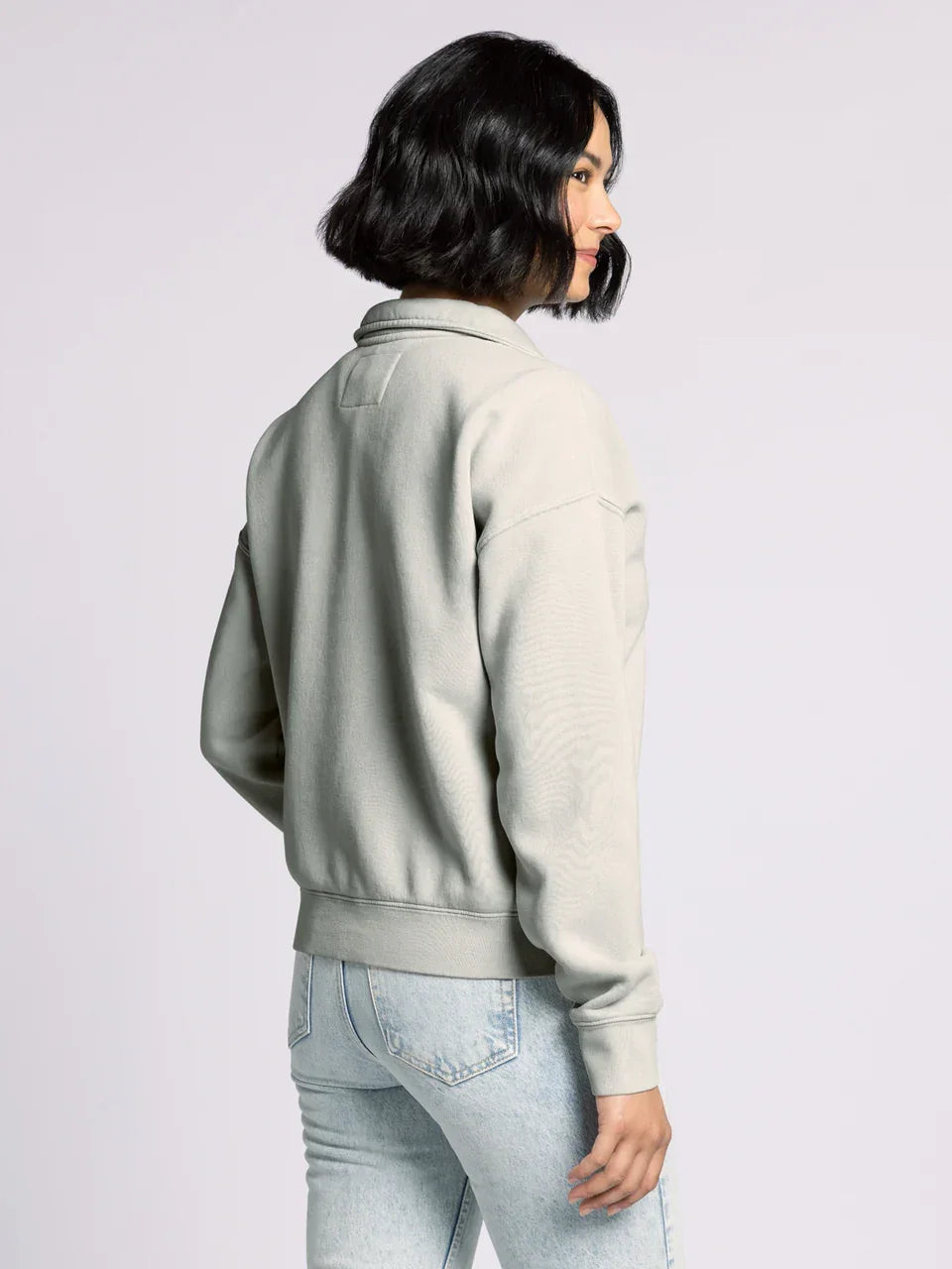 Light gray Thread and Supply Mirabel pullover bomber jacket with pockets