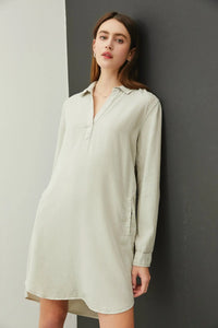 Light green TENCEL dress with roll tab sleeves, perfect for women’s boho chic clothing at Shop Daisy