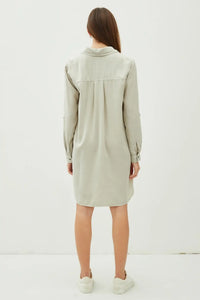 Light green TENCEL dress with roll tab sleeve from shop Daisy, perfect for women’s boho chic clothing