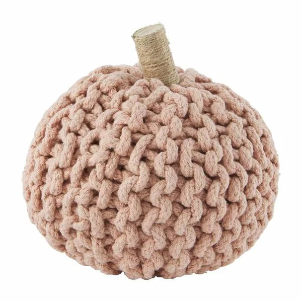 Light pink knit fabric pumpkin decoration with twine-wrapped stem for KNIT FABRIC PUMPKIN
