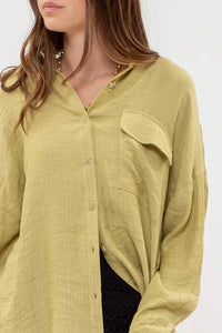 Light yellow SOLID LIGHTWEIGHT BUTTON DOWN SHIRT with chest pocket for a boho look