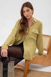 Lime green SOLID LIGHTWEIGHT BUTTON DOWN SHIRT for a boho free spirit style