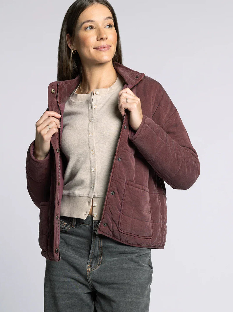 Maroon quilted Supply Brina Jacket with snap buttons and front pockets