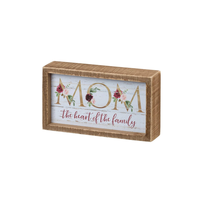 Wood block sign featuring Mom as the heart of the family for the Family Box Sign