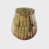 Mosaic-covered vase with a rounded shape and antique copper finish for votive holding