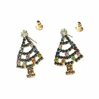 Vibrant rhinestone Christmas tree earrings with multi-colored accents