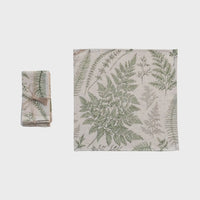 Cotton & Linen Printed Napkins set featuring a green leaf pattern on linen printed design