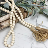 Natural Wooden Bead Garland with Jute Tassel for Rustic Country Boho Decorations