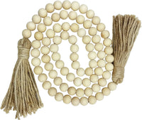 Natural wooden beaded necklace with jute tassels for women’s boho chic clothing decor