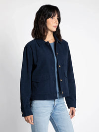 Navy blue cotton THREAD AND SUPPLY Hughes Jacket with gold buttons and pockets