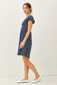 Navy blue floral print mini dress from FLORAL PRINT PUFF SLEEVE MINI DRESS for women’s boho chic clothing