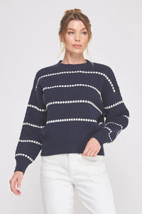 Navy blue Pebble Textured Lofty Stripe Sweater with white dots